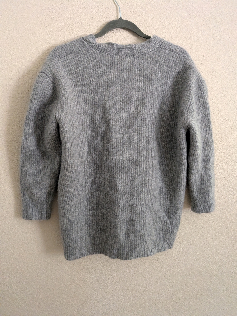 Quince Gray Ribbed V-Neck Button Cardigan - Picture 3 of 4